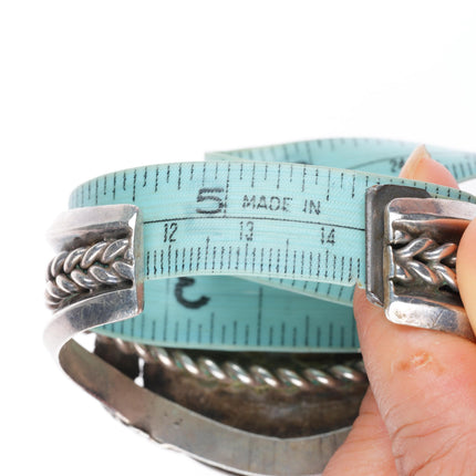5.7" vintage Navajo sterling silver heavy cuff bracelet with nice turquoise