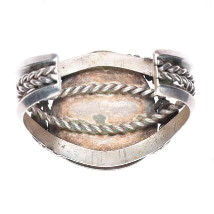 5.7" vintage Navajo sterling silver heavy cuff bracelet with nice turquoise