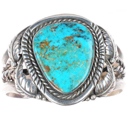 5.7" vintage Navajo sterling silver heavy cuff bracelet with nice turquoise