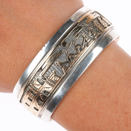 6.3" Mark Yazzie Navajo 14k gold - sterling silver storyteller cuff bracelet