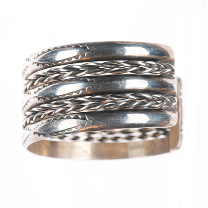 6.2" vintage Navajo sterling silver stamped/twisted wire wide cuff bracelet