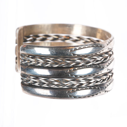 6.2" vintage Navajo sterling silver stamped/twisted wire wide cuff bracelet