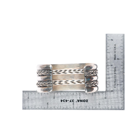 6.2" vintage Navajo sterling silver stamped/twisted wire wide cuff bracelet