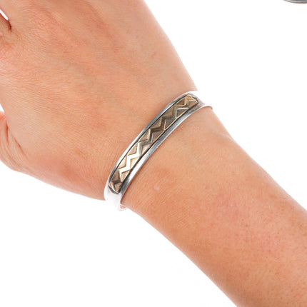 6.2" MM Rogers 14k gold/sterling silver southwestern cuff bracelet