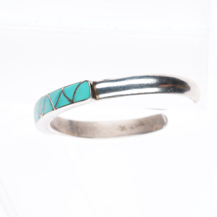 6.25" vintage SMJ Zuni sterling silver turquoise channel inlay cuff bracelet