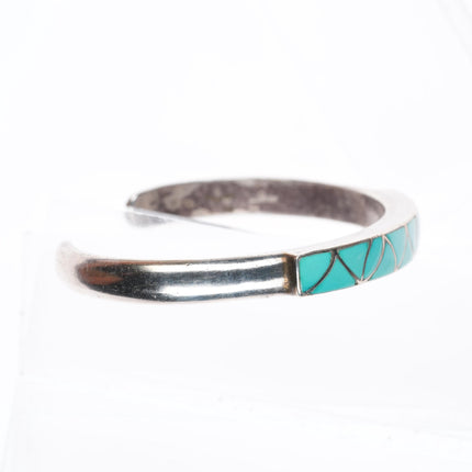 6.25" vintage SMJ Zuni sterling silver turquoise channel inlay cuff bracelet