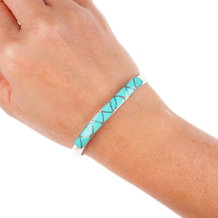 6.25" vintage SMJ Zuni sterling silver turquoise channel inlay cuff bracelet