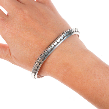 7.4" vintage Navajo deep stamped sterling silver carinated cuff bracelet