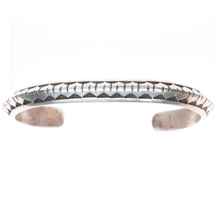 7.4" vintage Navajo deep stamped sterling silver carinated cuff bracelet