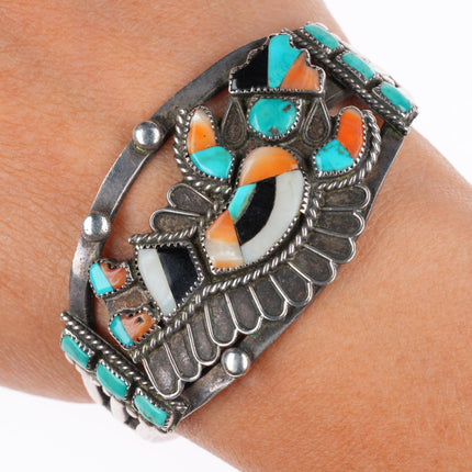 6.2" c1940's Vintage Zuni rainbow man turquoise sterling silver cuff bracelet