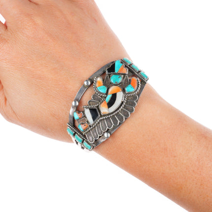 6.2" c1940's Vintage Zuni rainbow man turquoise sterling silver cuff bracelet