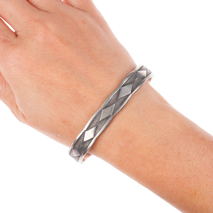 7" Nora Bill Navajo deep stamped sterling silver cuff bracelet
