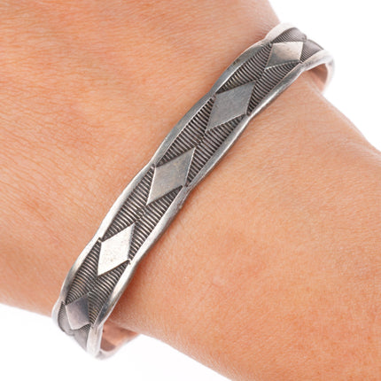 7" Nora Bill Navajo deep stamped sterling silver cuff bracelet