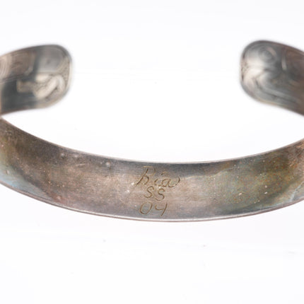 7.25" Ria Northwest coast sterling silver hand carved/etched cuff bracelet