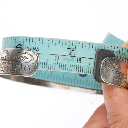 7.25" Ria Northwest coast sterling silver hand carved/etched cuff bracelet