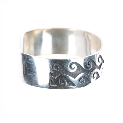 7.2" Mark Tawahongva Hopi overlay water/wave sterling silver cuff bracelet