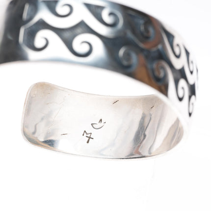 7.2" Mark Tawahongva Hopi overlay water/wave sterling silver cuff bracelet