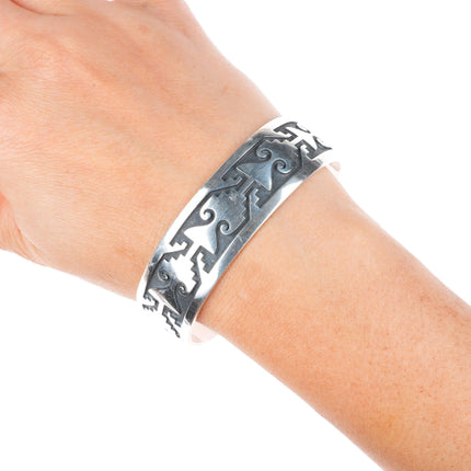 7.2" Mark Tawahongva Hopi overlay sterling silver cuff bracelet