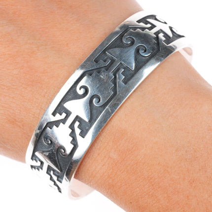 7.2" Mark Tawahongva Hopi overlay sterling silver cuff bracelet