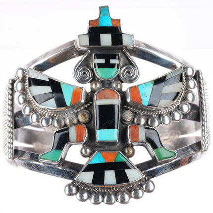 6.25" c1940's vintage Zuni sterling silver large Knifewing inlaid cuff bracelet