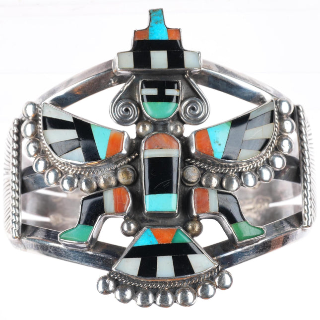 6.25" c1940's vintage Zuni sterling silver large Knifewing inlaid cuff bracelet