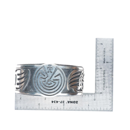7.2" Bradley Gashwazra overlay Man in the Maze sterling silver cuff bracelet