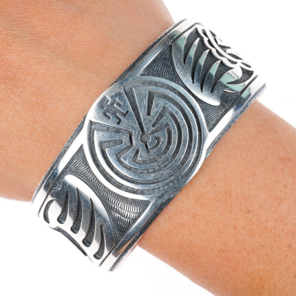 7.2" Bradley Gashwazra overlay Man in the Maze sterling silver cuff bracelet