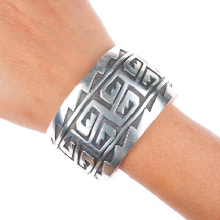 7.2" Heavy vintage Navajo geometric sterling silver cuff bracelet overlay style