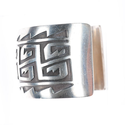 7.2" Heavy vintage Navajo geometric sterling silver cuff bracelet overlay style