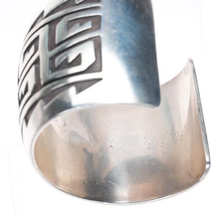 7.2" Heavy vintage Navajo geometric sterling silver cuff bracelet overlay style