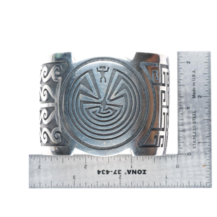 7.24" Mark Tawahongva Hopi Man in the Maze sterling silver cuff bracelet