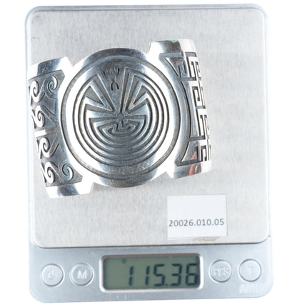 7.24" Mark Tawahongva Hopi Man in the Maze sterling silver cuff bracelet