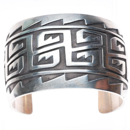 7.2" Heavy vintage Navajo geometric sterling silver cuff bracelet overlay style