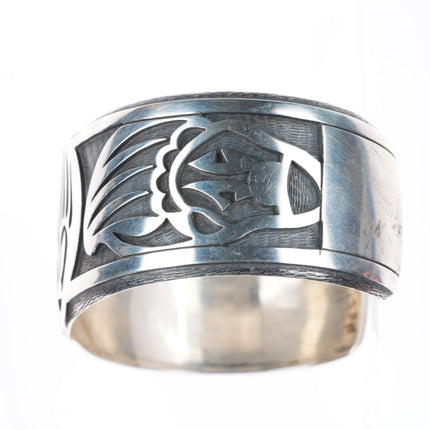 7.2" Bradley Gashwazra Hopi overlay bear paw sterling silver cuff bracelet
