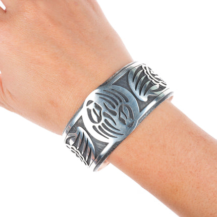 7.2" Bradley Gashwazra Hopi overlay bear paw sterling silver cuff bracelet