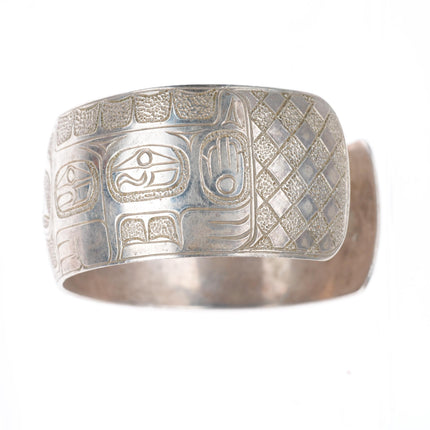 6.5" Ria Northwest coast sterling silver hand carved/etched cuff bracelet