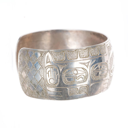 6.5" Ria Northwest coast sterling silver hand carved/etched cuff bracelet