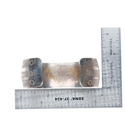 7.2" Ria Northwest coast sterling silver hand carved/etched cuff bracelet