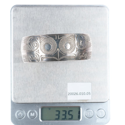 7.2" Ria Northwest coast sterling silver hand carved/etched cuff bracelet