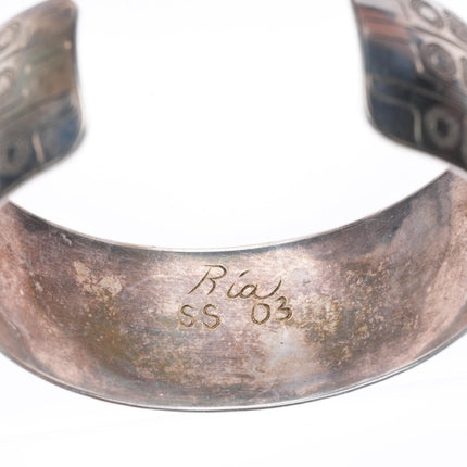 7.2" Ria Northwest coast sterling silver hand carved/etched cuff bracelet