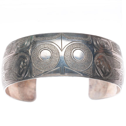 7.2" Ria Northwest coast sterling silver hand carved/etched cuff bracelet