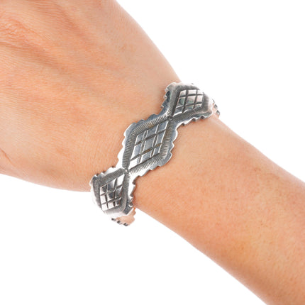 6.6" Herman Smith Navajo sterling silver deep stamped cuff bracelet