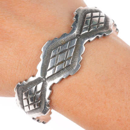 6.6" Herman Smith Navajo sterling silver deep stamped cuff bracelet