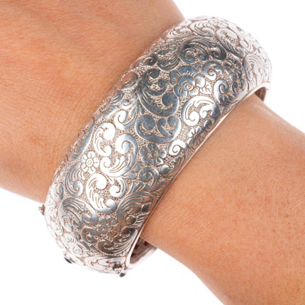 7" Monica Rich Kosann heavy sterling silver wide paisley pattern bangle bracelet