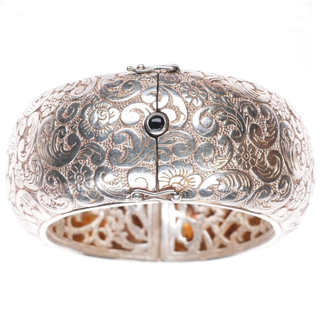 7" Monica Rich Kosann heavy sterling silver wide paisley pattern bangle bracelet
