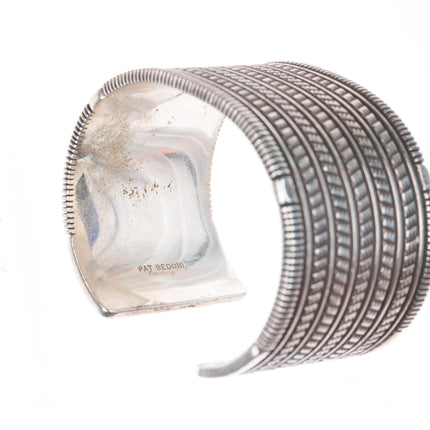 6.4" Pat Bedoni Navajo deep stamped/chiseled heavy sterling silver cuff bracelet
