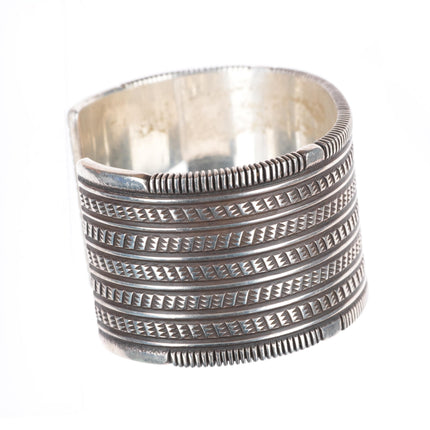 6.4" Pat Bedoni Navajo deep stamped/chiseled heavy sterling silver cuff bracelet