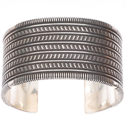 6.4" Pat Bedoni Navajo deep stamped/chiseled heavy sterling silver cuff bracelet