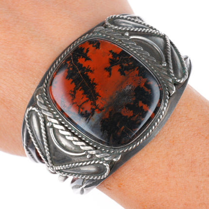 6.25" 1940's Navajo sterling silver carinated petrified wood cuff bracelet
