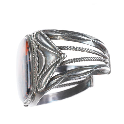 6.25" 1940's Navajo sterling silver carinated petrified wood cuff bracelet